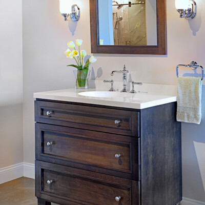 Wood Bathroom Vanity Round LED Mirror